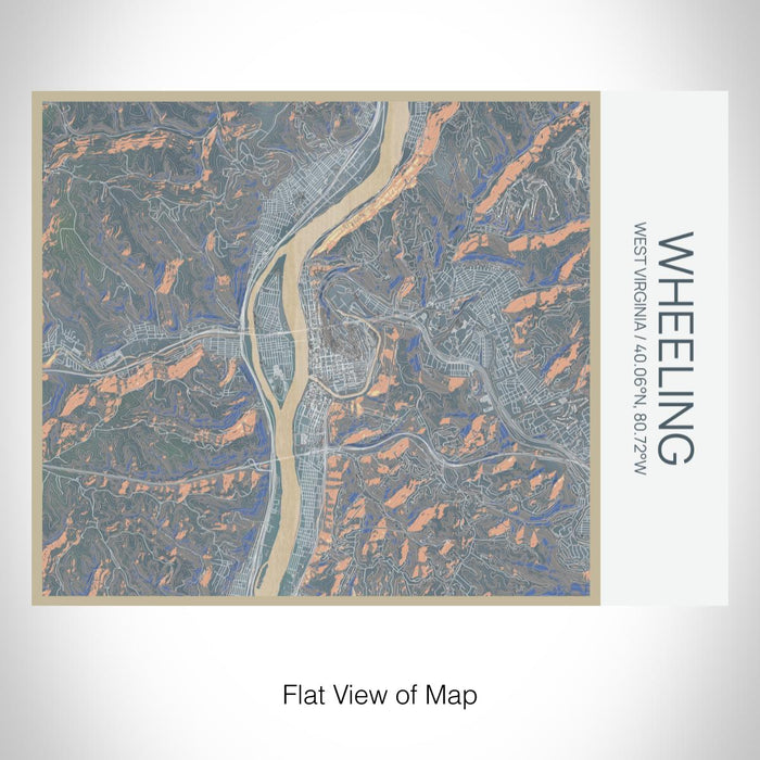 Rendered View of Wheeling West Virginia Map on 20oz Stainless Steel Insulated Bottle with Bamboo Top with printed afternoon style map