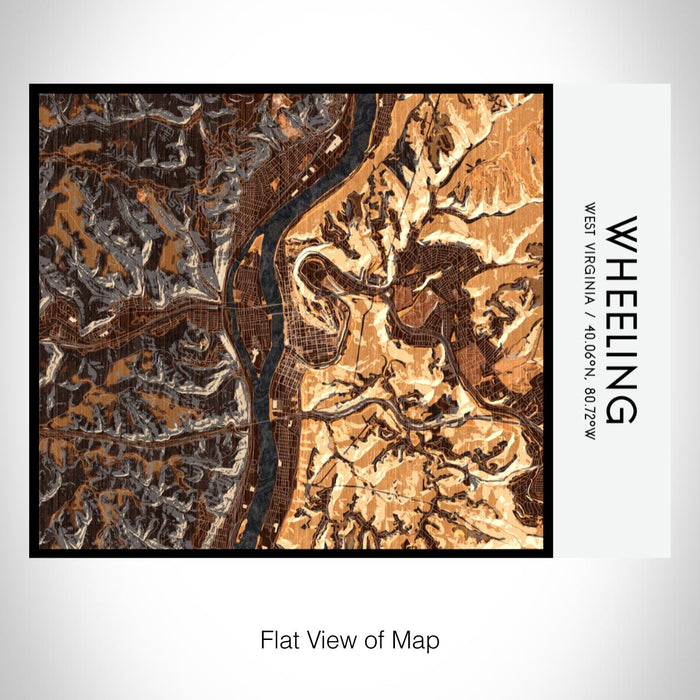 Rendered View of Wheeling West Virginia Map on 20oz Stainless Steel Insulated Bottle with Bamboo Top with printed ember style map