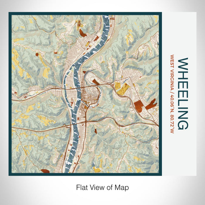 Rendered View of Wheeling West Virginia Map on 17oz Stainless Steel Insulated Tumbler in Woodblock Map Style