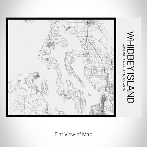 Rendered View of Whidbey Island Washington Map on 20oz Stainless Steel Insulated Bottle with Bamboo Top in Matte White with printed Tactile Lines Map in Black