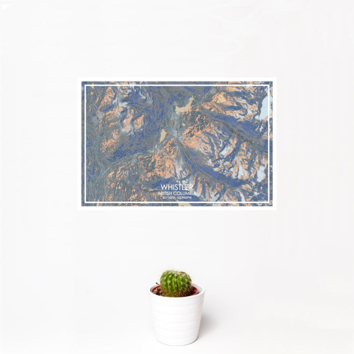 12x18 Whistler British Columbia Map Print Landscape Orientation in Afternoon Style With Small Cactus Plant in White Planter