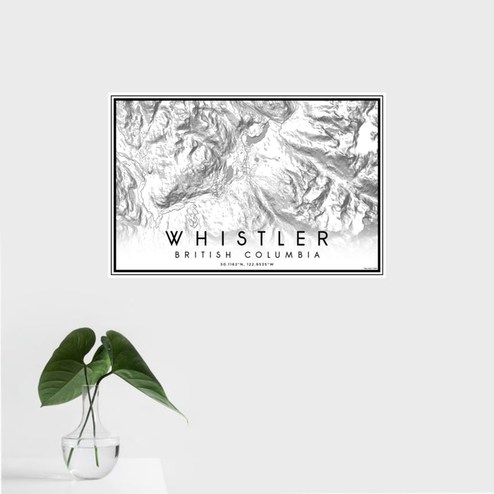 16x24 Whistler British Columbia Map Print Landscape Orientation in Classic Style With Tropical Plant Leaves in Water