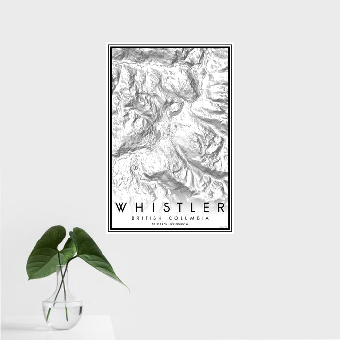 16x24 Whistler British Columbia Map Print Portrait Orientation in Classic Style With Tropical Plant Leaves in Water