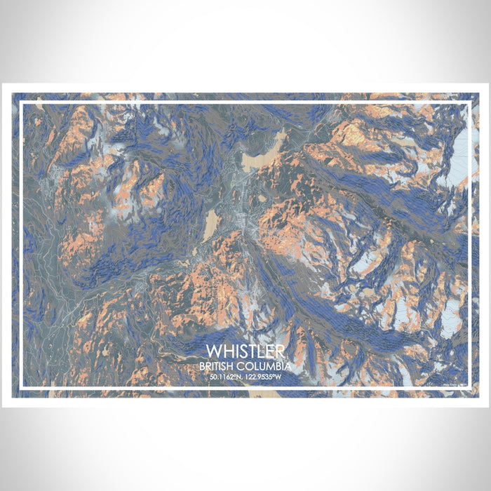 Whistler British Columbia Map Print Landscape Orientation in Afternoon Style With Shaded Background