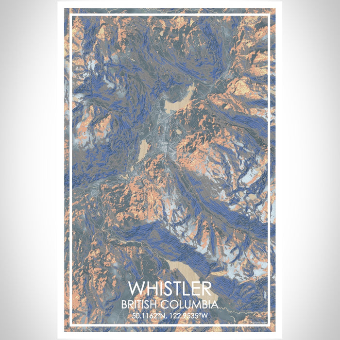 Whistler British Columbia Map Print Portrait Orientation in Afternoon Style With Shaded Background