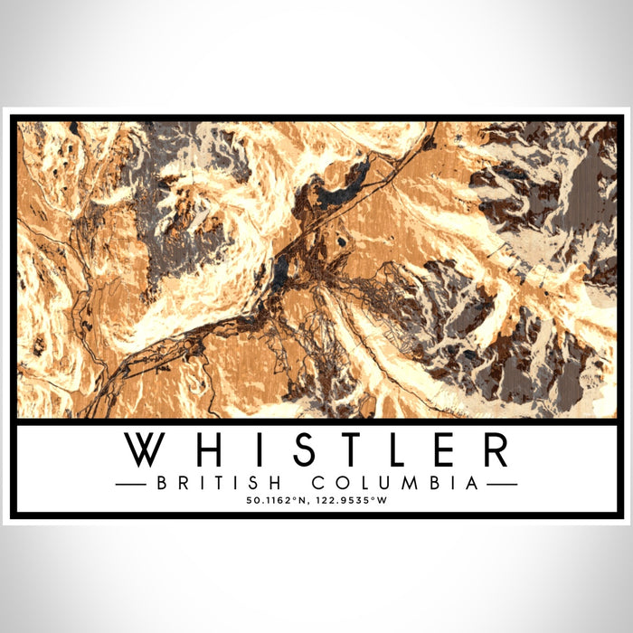 Whistler British Columbia Map Print Landscape Orientation in Ember Style With Shaded Background