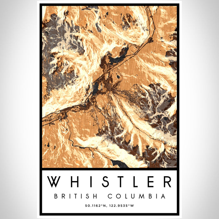 Whistler British Columbia Map Print Portrait Orientation in Ember Style With Shaded Background