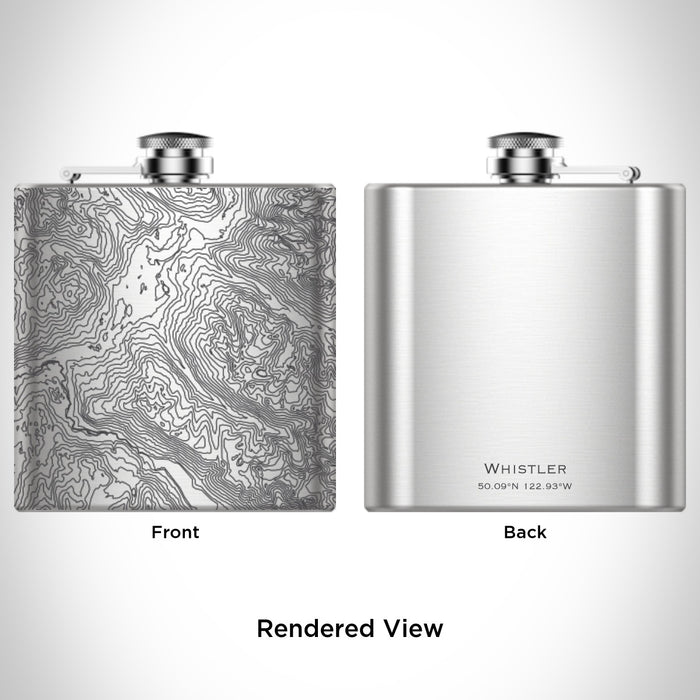 Rendered View of Whistler British Columbia Map Engraving on 6oz Stainless Steel Flask