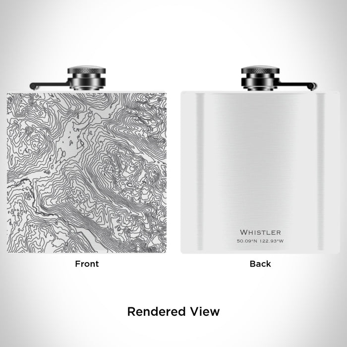 Rendered View of Whistler British Columbia Map Engraving on 6oz Stainless Steel Flask in White