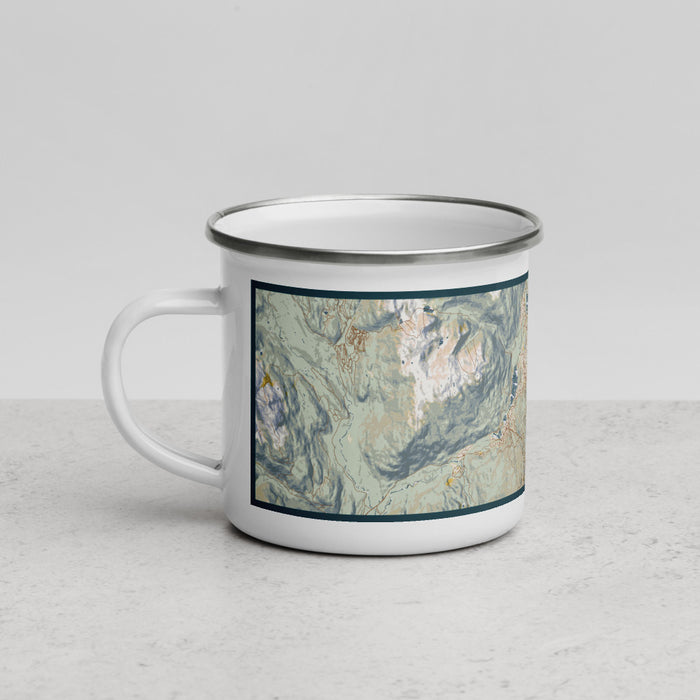 Left View Custom Whistler British Columbia Map Enamel Mug in Woodblock