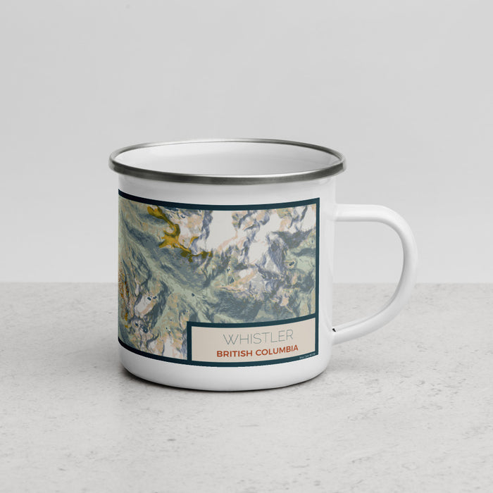 Right View Custom Whistler British Columbia Map Enamel Mug in Woodblock