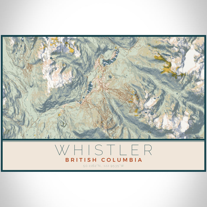 Whistler British Columbia Map Print Landscape Orientation in Woodblock Style With Shaded Background