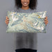 Person holding 20x12 Custom Whistler British Columbia Map Throw Pillow in Woodblock