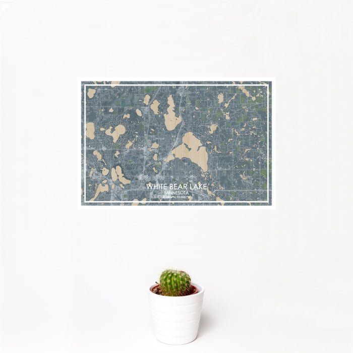 12x18 White Bear Lake Minnesota Map Print Landscape Orientation in Afternoon Style With Small Cactus Plant in White Planter