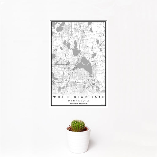 12x18 White Bear Lake Minnesota Map Print Portrait Orientation in Classic Style With Small Cactus Plant in White Planter