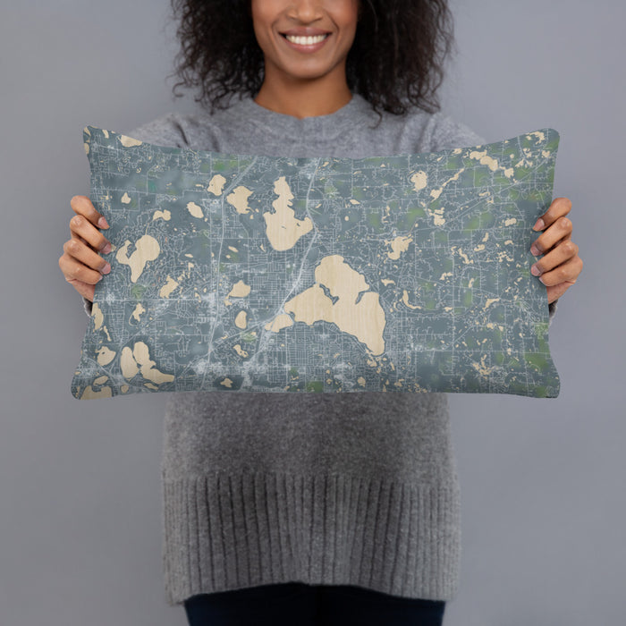 Person holding 20x12 Custom White Bear Lake Minnesota Map Throw Pillow in Afternoon
