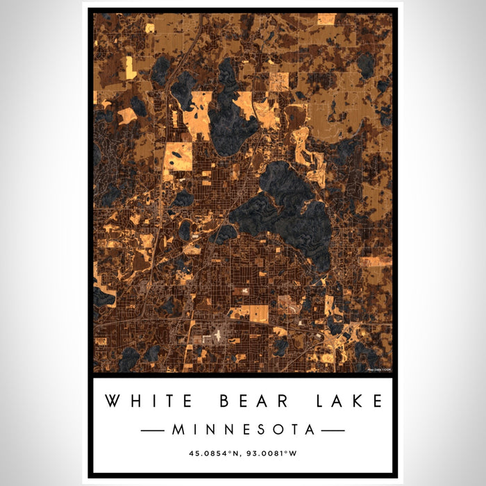 White Bear Lake Minnesota Map Print Portrait Orientation in Ember Style With Shaded Background