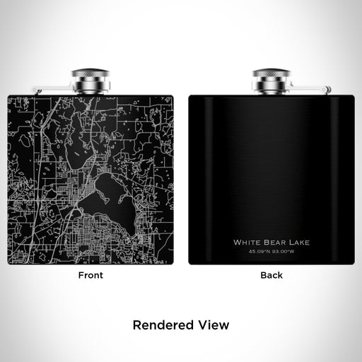 Rendered View of White Bear Lake Minnesota Map Engraving on 6oz Stainless Steel Flask in Black