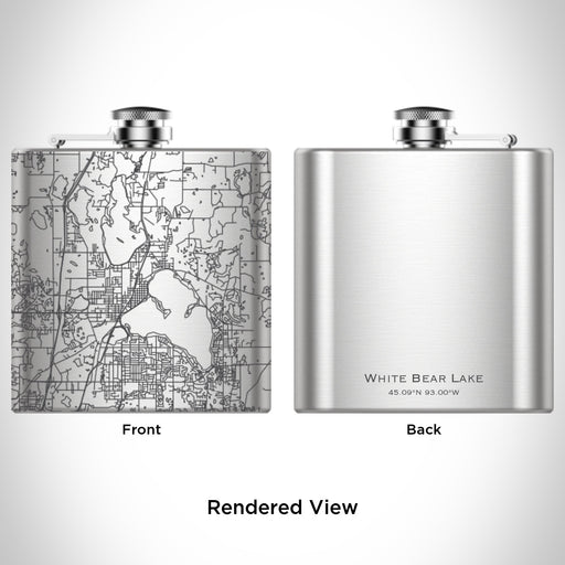 Rendered View of White Bear Lake Minnesota Map Engraving on 6oz Stainless Steel Flask
