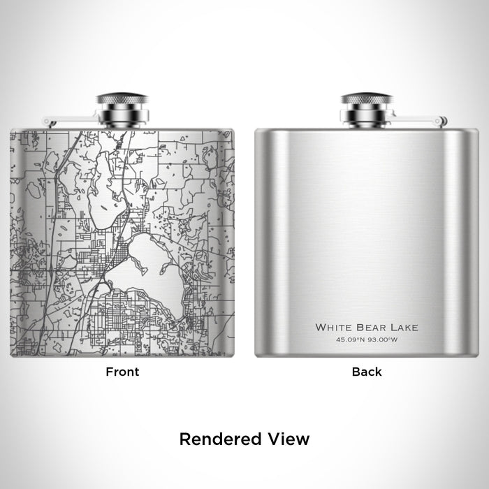 Rendered View of White Bear Lake Minnesota Map Engraving on 6oz Stainless Steel Flask