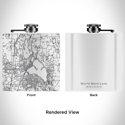 Rendered View of White Bear Lake Minnesota Map Engraving on 6oz Stainless Steel Flask in White