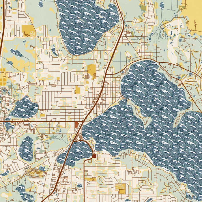White Bear Lake Minnesota Map Print in Woodblock Style Zoomed In Close Up Showing Details