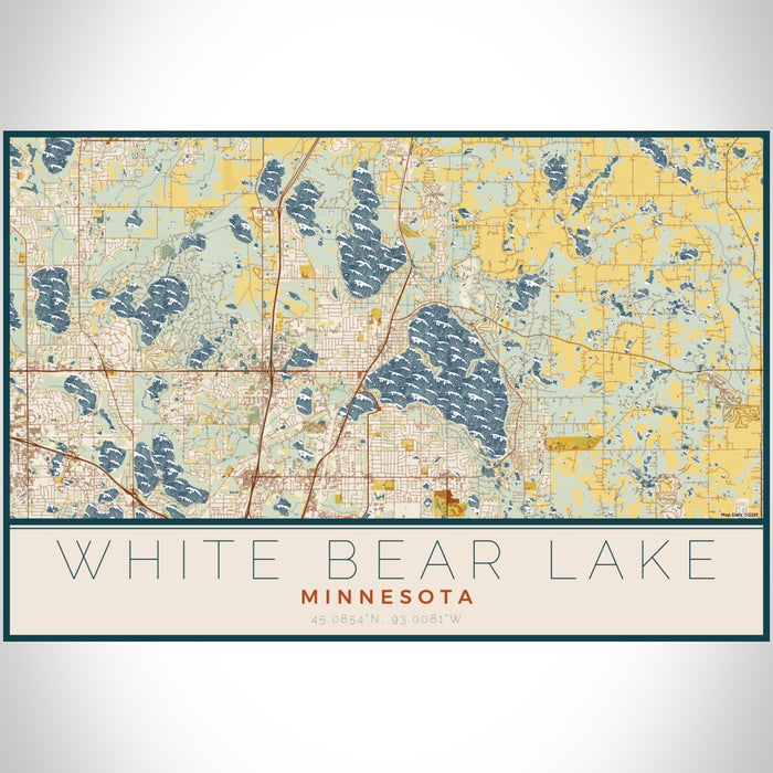 White Bear Lake Minnesota Map Print Landscape Orientation in Woodblock Style With Shaded Background