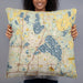 Person holding 22x22 Custom White Bear Lake Minnesota Map Throw Pillow in Woodblock
