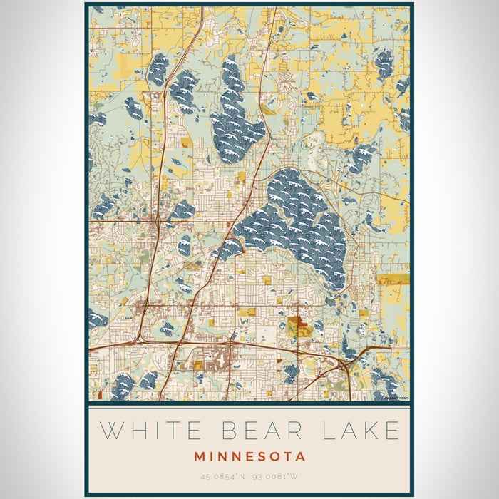 White Bear Lake Minnesota Map Print Portrait Orientation in Woodblock Style With Shaded Background