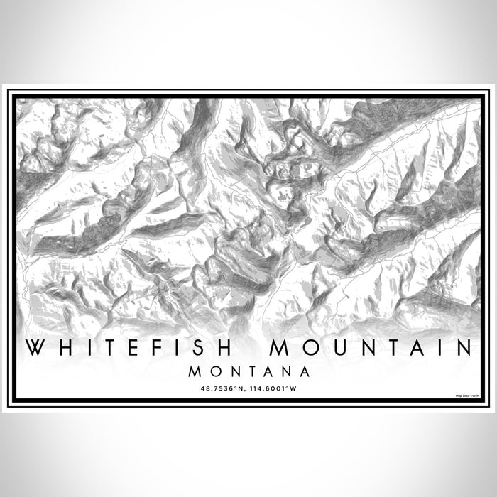 Whitefish Mountain Montana Map Print Landscape Orientation in Classic Style With Shaded Background