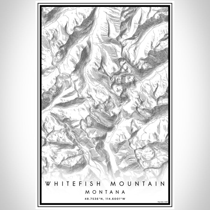 Whitefish Mountain Montana Map Print Portrait Orientation in Classic Style With Shaded Background