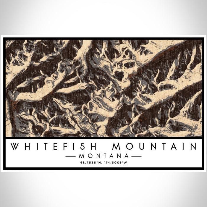 Whitefish Mountain Montana Map Print Landscape Orientation in Ember Style With Shaded Background