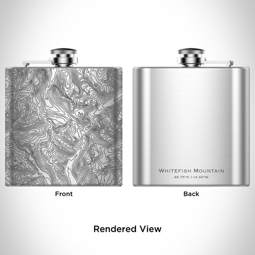 Rendered View of Whitefish Mountain Montana Map Engraving on 6oz Stainless Steel Flask