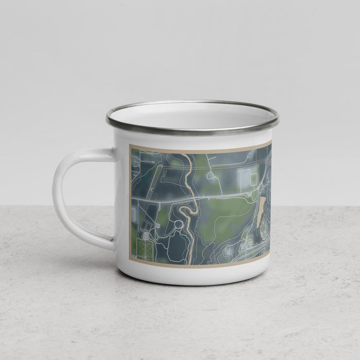 Left View Custom White Lake Hills Fort Worth Map Enamel Mug in Afternoon