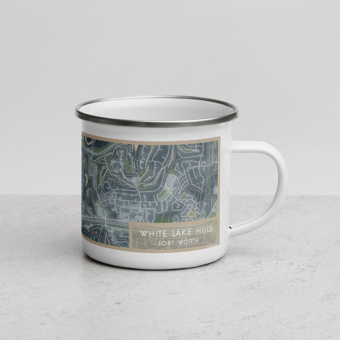 Right View Custom White Lake Hills Fort Worth Map Enamel Mug in Afternoon