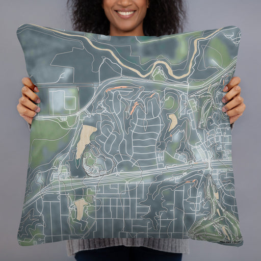 Person holding 22x22 Custom White Lake Hills Fort Worth Map Throw Pillow in Afternoon