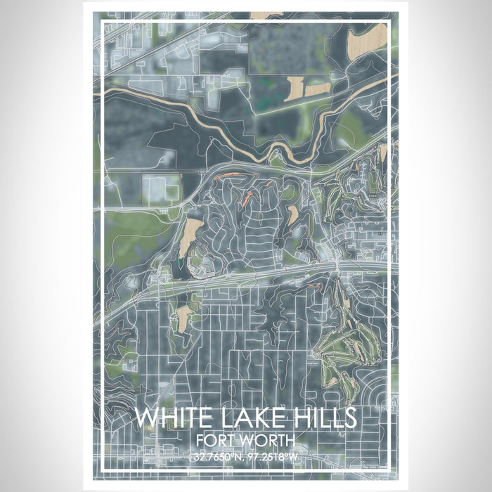 White Lake Hills Fort Worth Map Print Portrait Orientation in Afternoon Style With Shaded Background