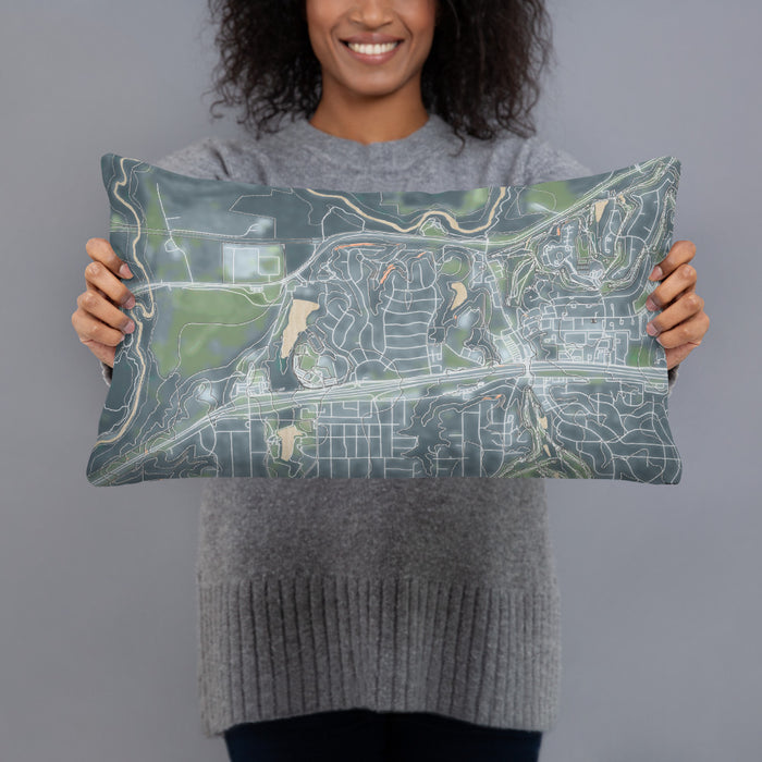 Person holding 20x12 Custom White Lake Hills Fort Worth Map Throw Pillow in Afternoon