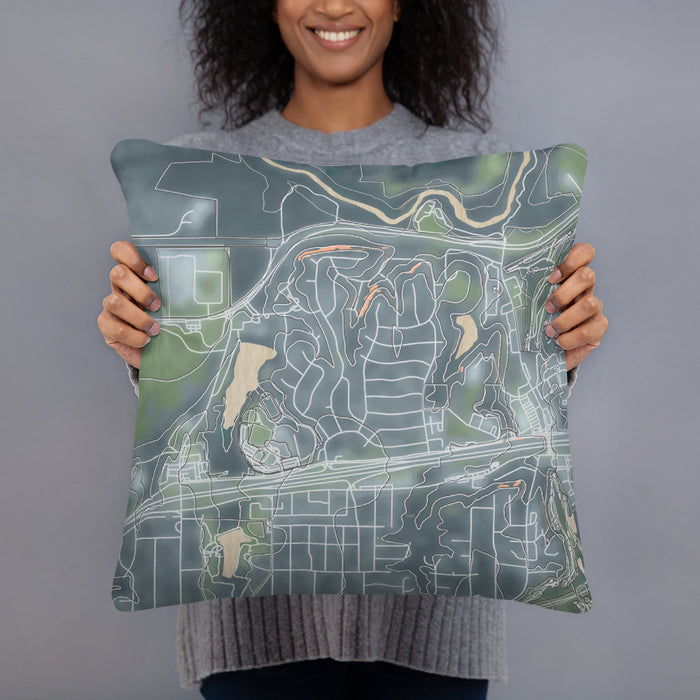 Person holding 18x18 Custom White Lake Hills Fort Worth Map Throw Pillow in Afternoon