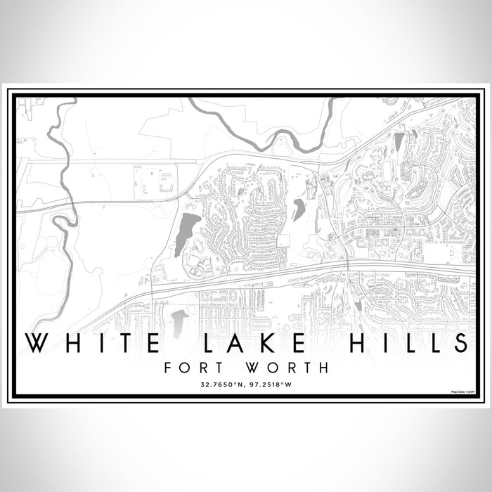 White Lake Hills Fort Worth Map Print Landscape Orientation in Classic Style With Shaded Background
