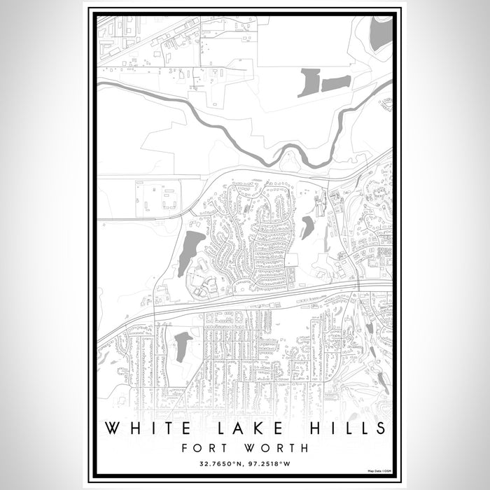White Lake Hills Fort Worth Map Print Portrait Orientation in Classic Style With Shaded Background