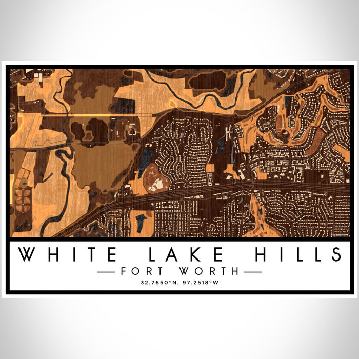 White Lake Hills Fort Worth Map Print Landscape Orientation in Ember Style With Shaded Background