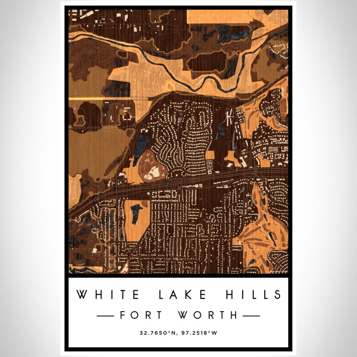 White Lake Hills Fort Worth Map Print Portrait Orientation in Ember Style With Shaded Background
