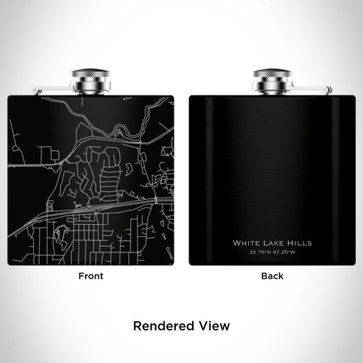 Rendered View of White Lake Hills Fort Worth Map Engraving on 6oz Stainless Steel Flask in Black