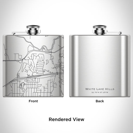 Rendered View of White Lake Hills Fort Worth Map Engraving on 6oz Stainless Steel Flask