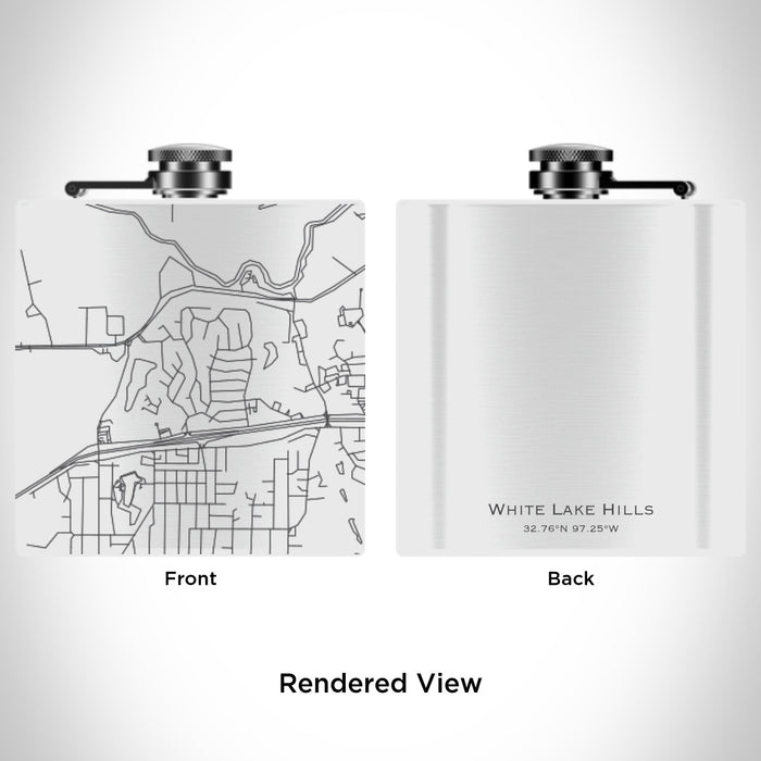 Rendered View of White Lake Hills Fort Worth Map Engraving on 6oz Stainless Steel Flask in White