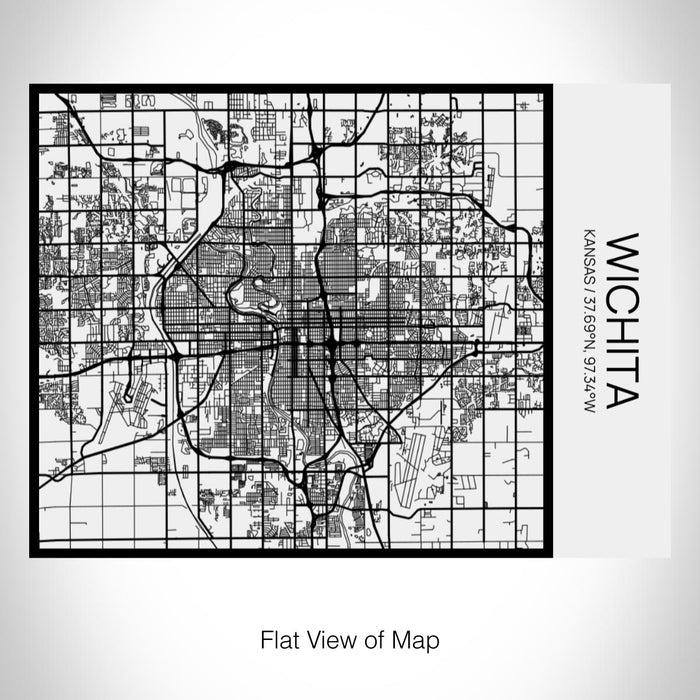 Rendered View of Wichita Kansas Map on 20oz Stainless Steel Insulated Bottle with Bamboo Top in Matte White with printed Tactile Lines Map in Black