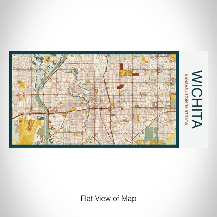 Rendered View of Wichita Kansas Map on 17oz Stainless Steel Insulated Bottle with printed woodblock style map