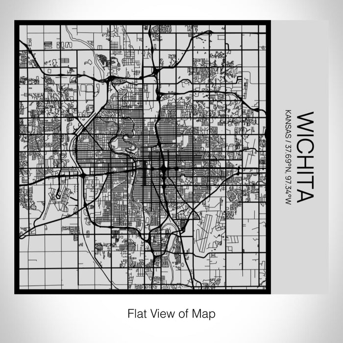 Rendered View of Wichita Kansas Map on 17oz Stainless Steel Insulated Tumbler in Tactile Lines with Succulent in Background