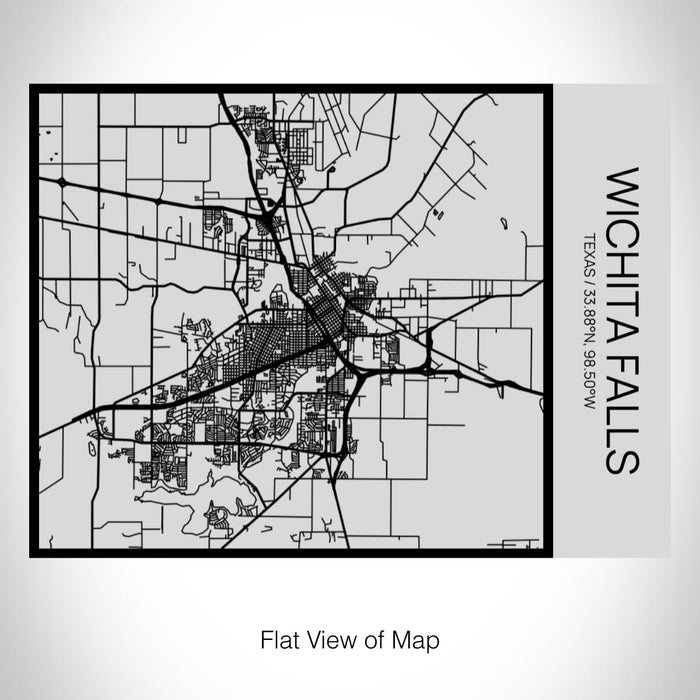 Rendered View of Wichita Falls Texas Map on 20oz Stainless Steel Insulated Bottle with Bamboo Top with printed Tactile Lines Map in Black